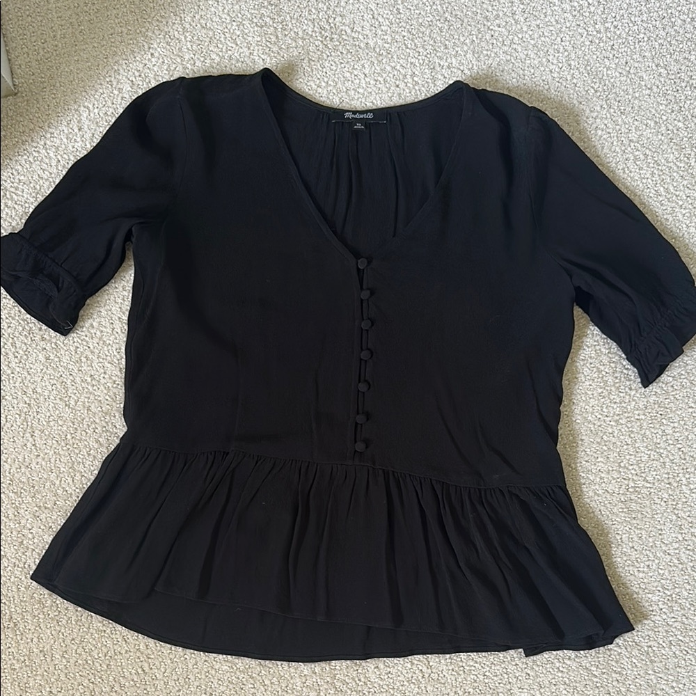 Black Button-Down Peplum Women's Top